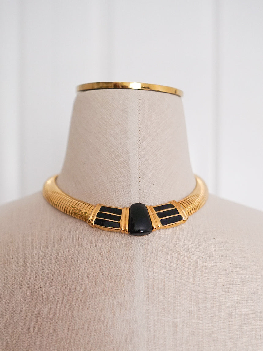 1980s NAPIER Runway Gold Omega Choker Necklace