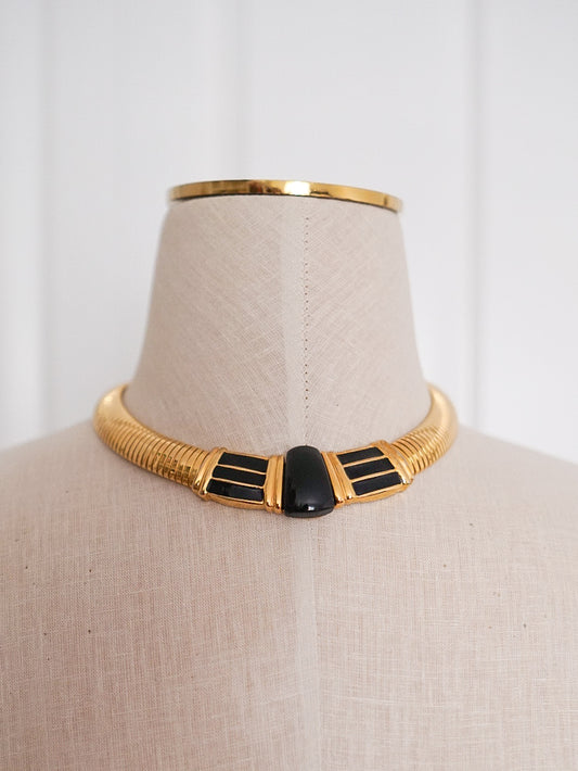 1980s NAPIER Runway Gold Omega Choker Necklace