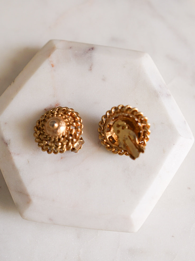 1960s Gold Woven Chain Dome Clip-On Earrings