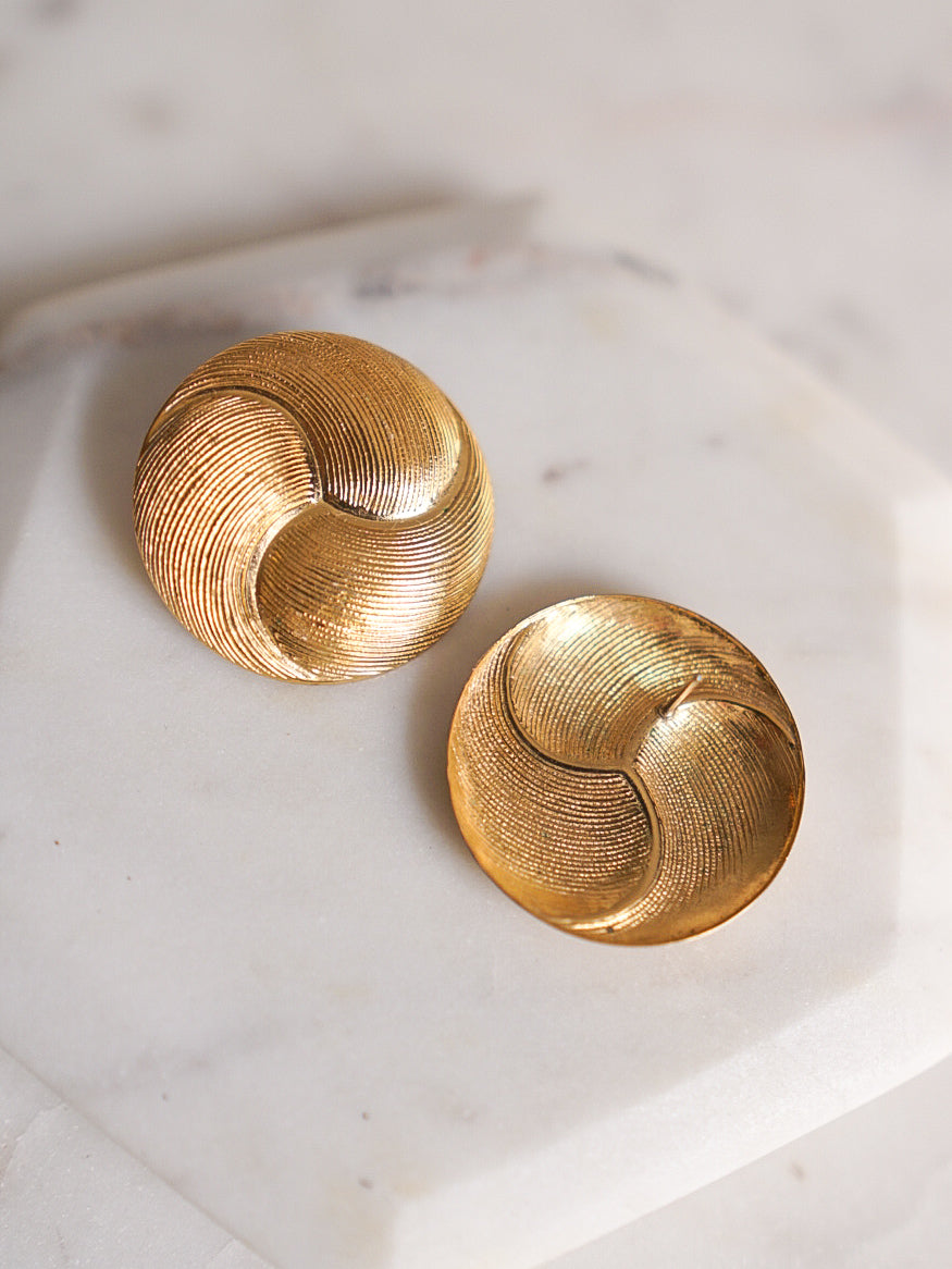 Gold Textured Swirl Disc Earrings