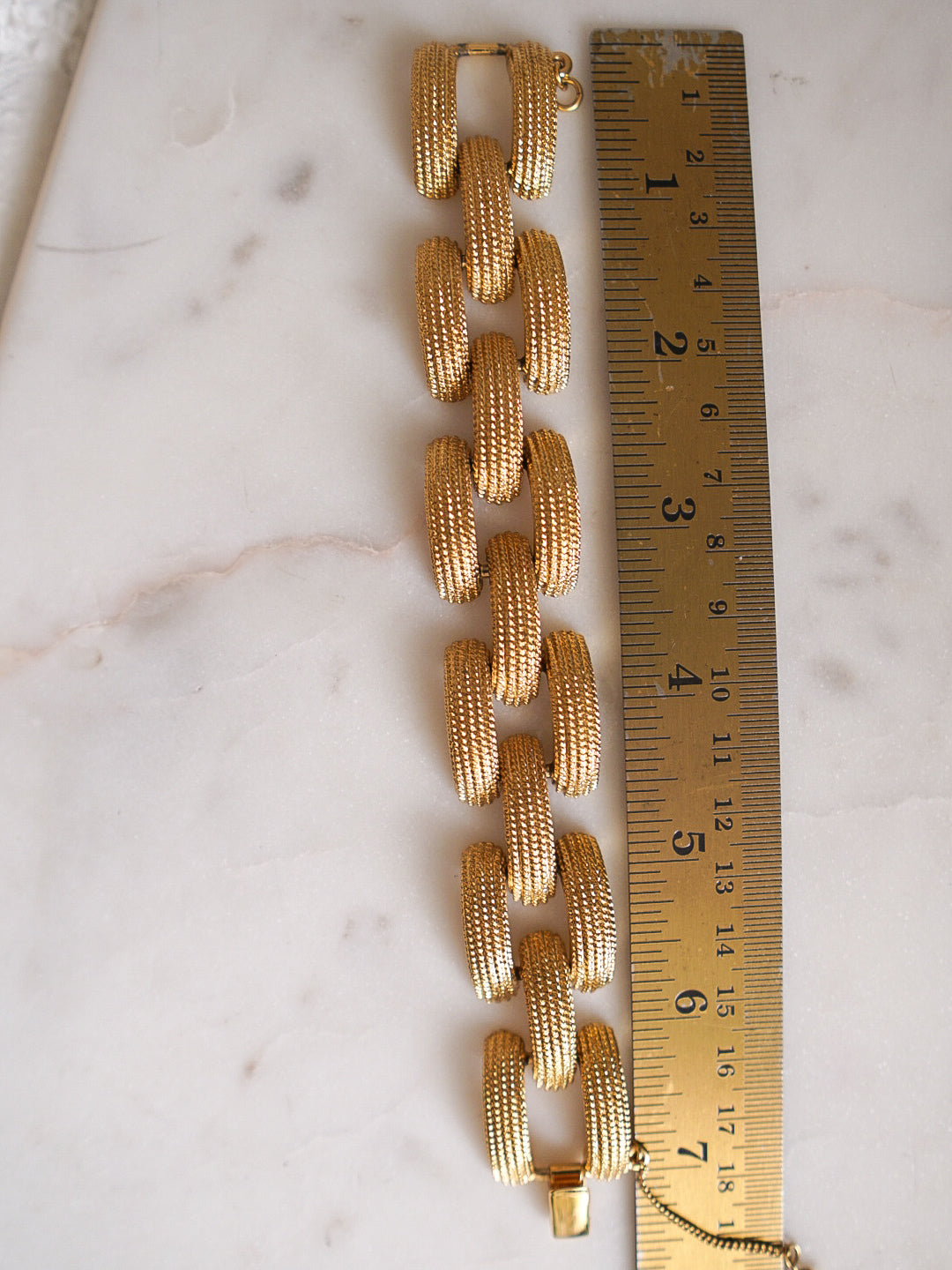 80s MONET RUNWAY Gold Textured Wide Link Bracelet