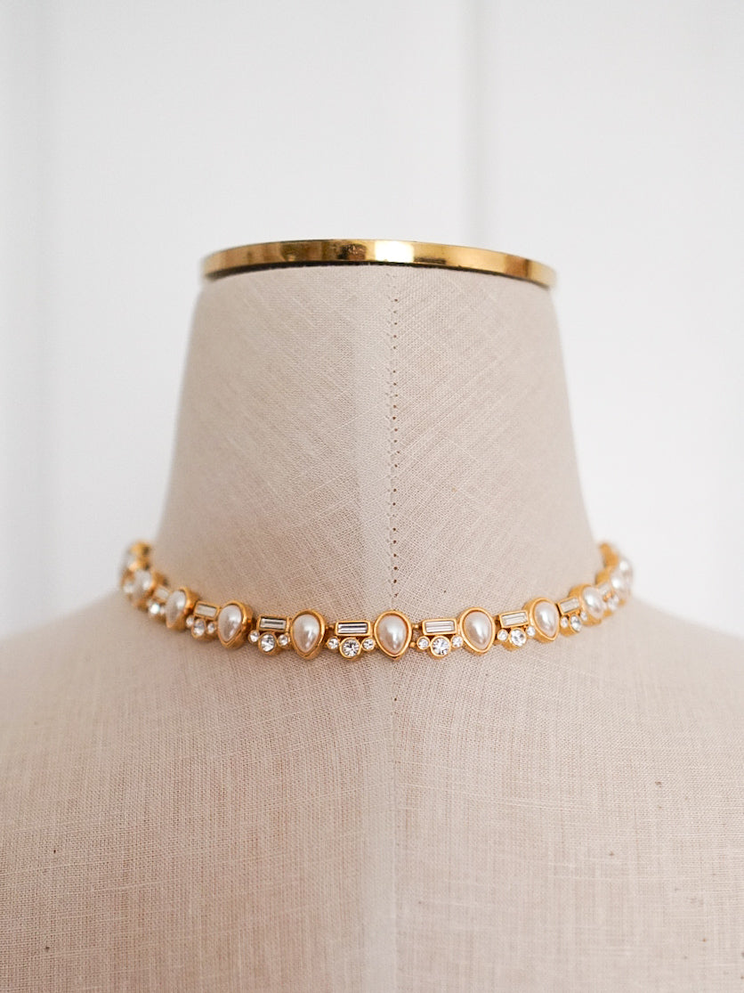 1980s MONET Pearl & Crystal Collar Necklace