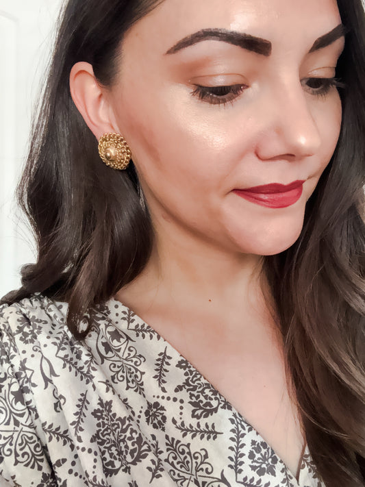 1960s Gold Woven Chain Dome Clip-On Earrings