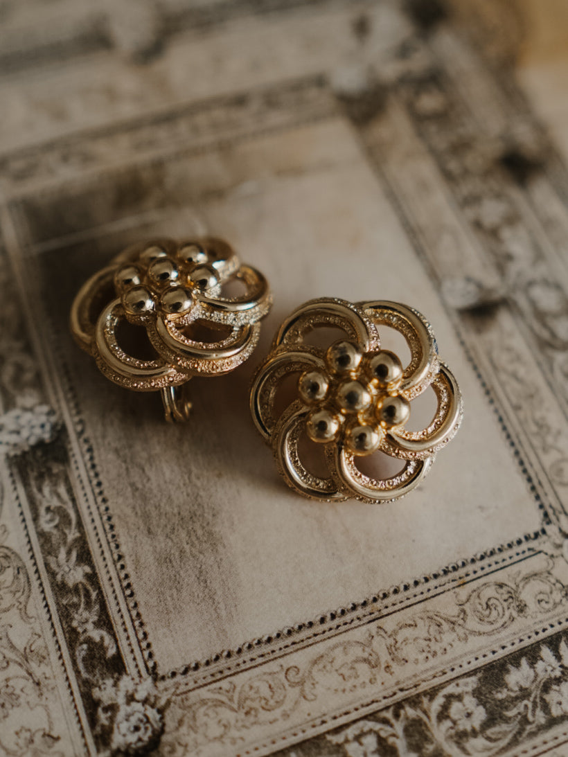 1970s MONET Gold Flower Clip-On Earrings
