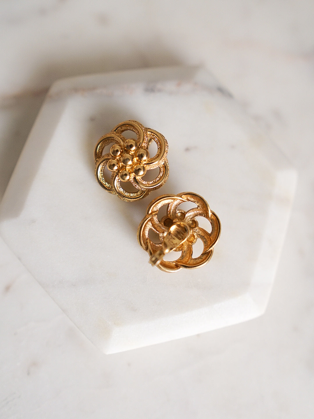 1970s MONET Gold Flower Clip-On Earrings