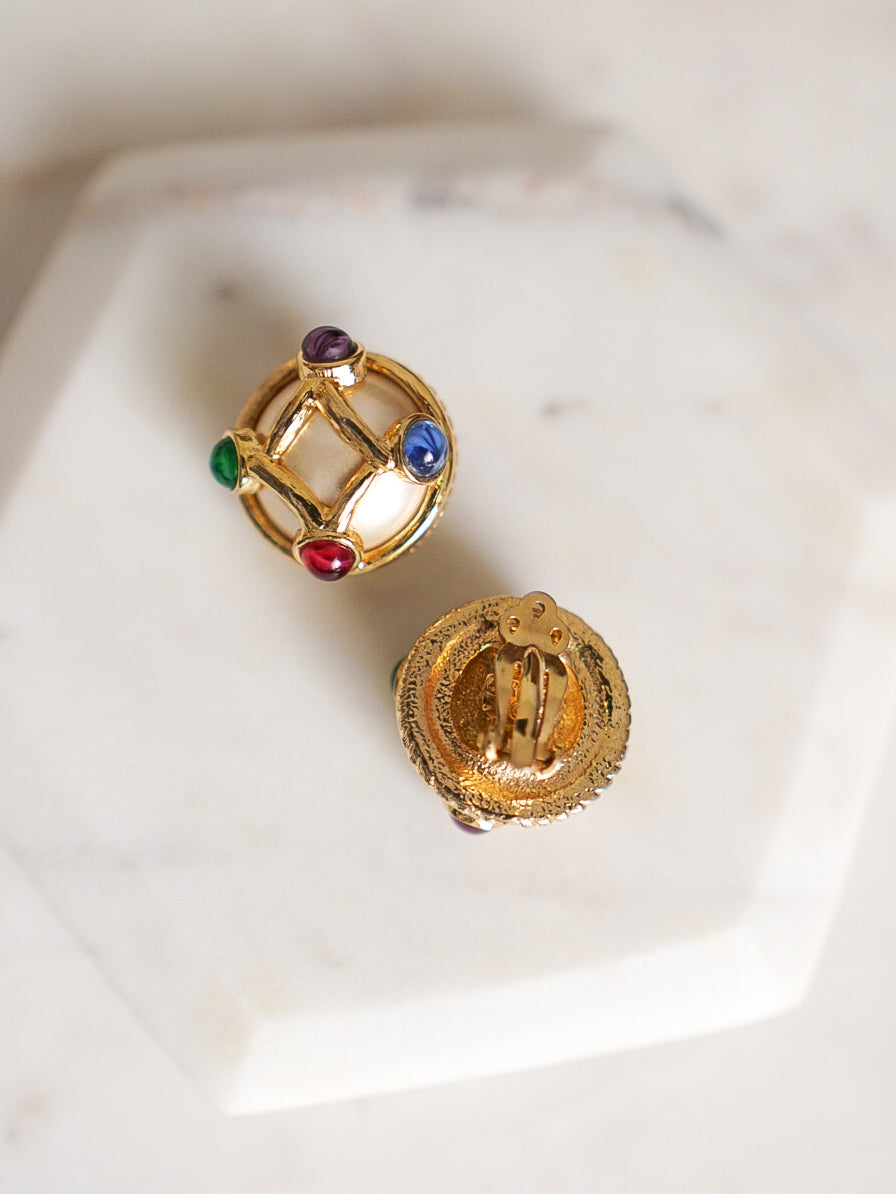 1980s CAROLEE Pearl & Jewel Clip-On Earrings