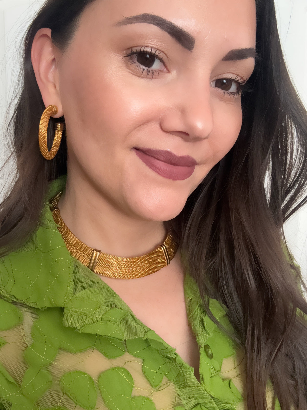 Gold Mesh Collar Necklace and Earring Set