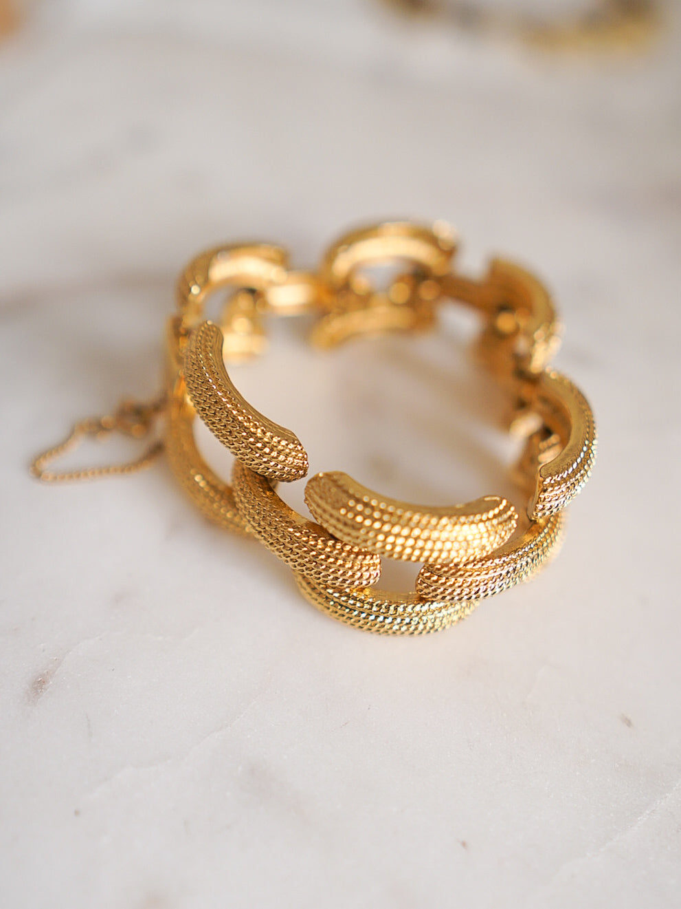 80s MONET RUNWAY Gold Textured Wide Link Bracelet