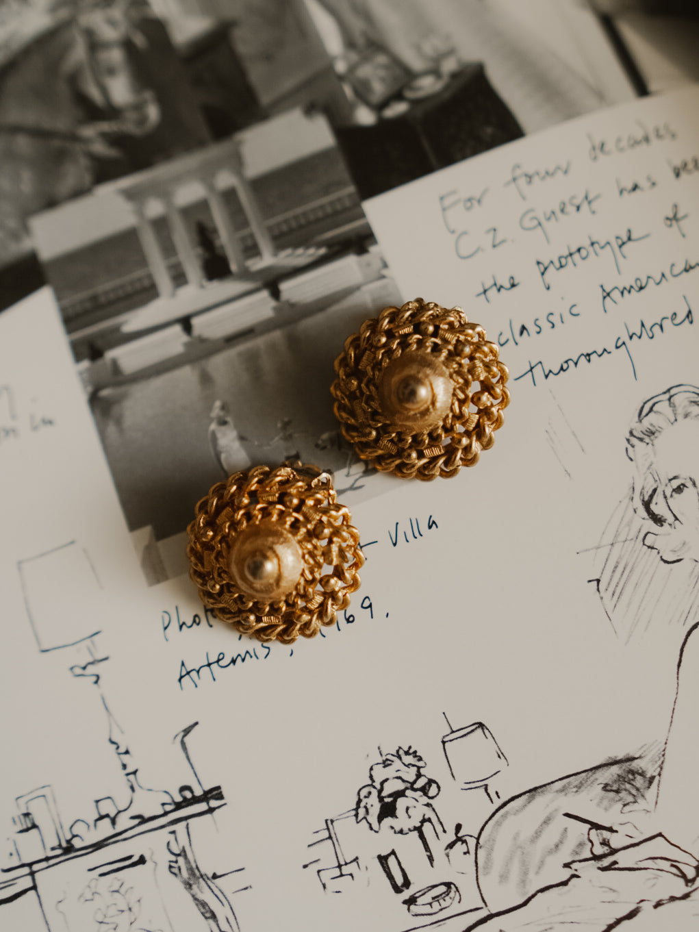 1960s Gold Woven Chain Dome Clip-On Earrings