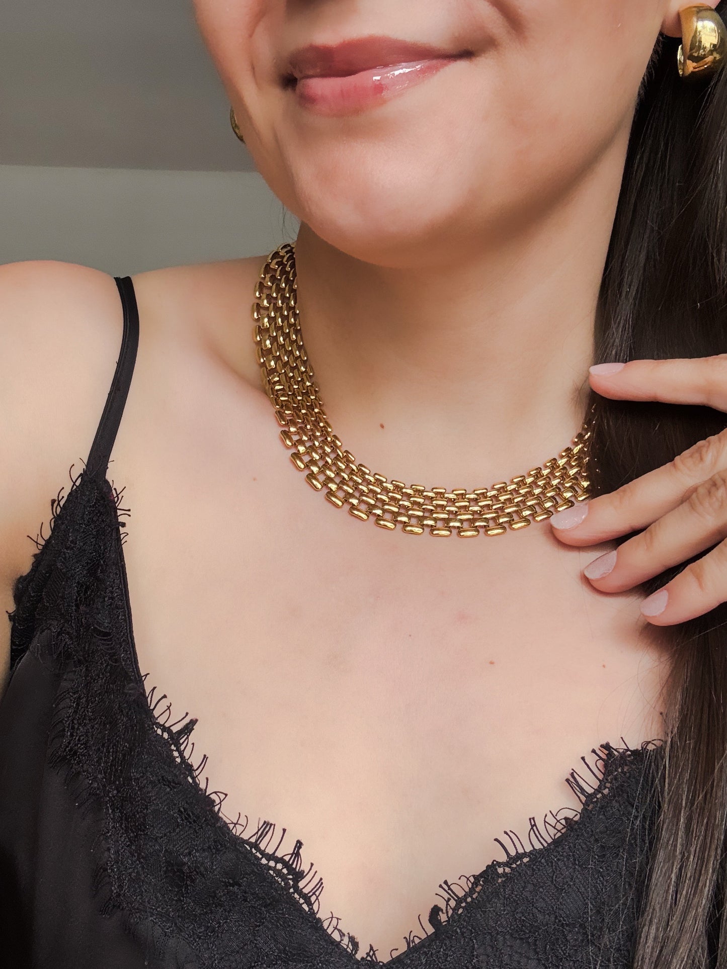 NAPIER Gold Panther Link Choker Necklace