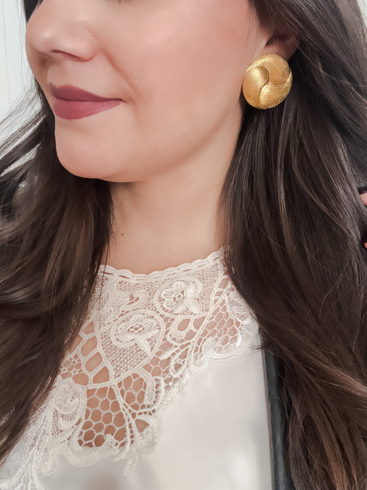Gold Textured Swirl Disc Earrings