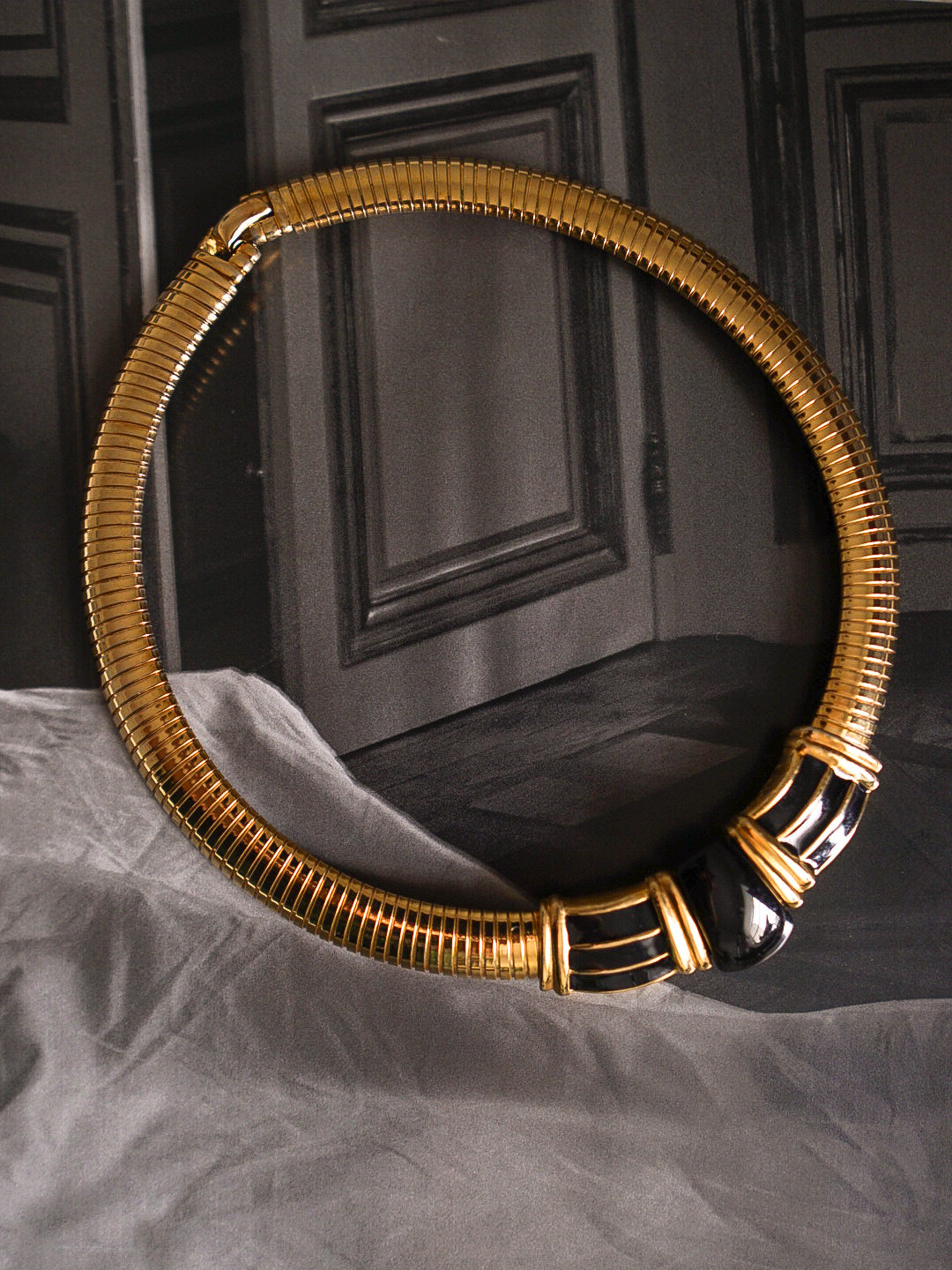 1980s NAPIER Runway Gold Omega Choker Necklace
