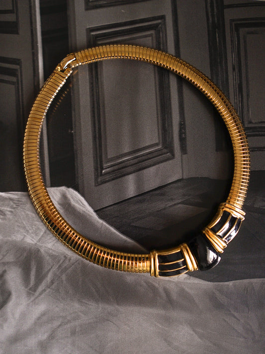 1980s NAPIER Runway Gold Omega Choker Necklace