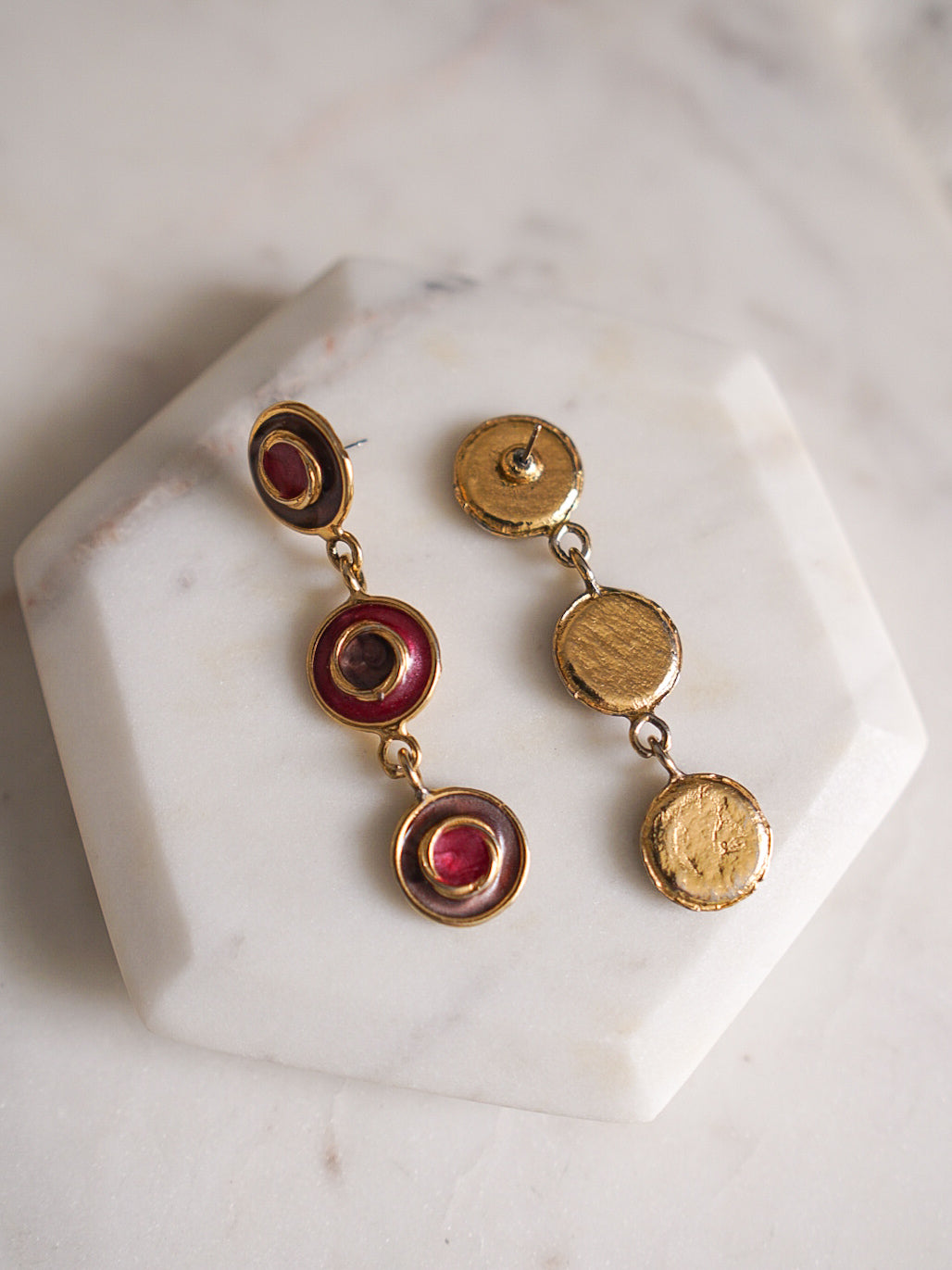 1980s Enamel Dangle Disc Earrings