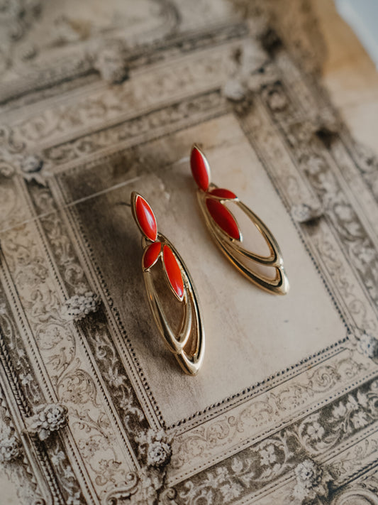 1990s TRIFARI Red Enamel Dangle Earrings