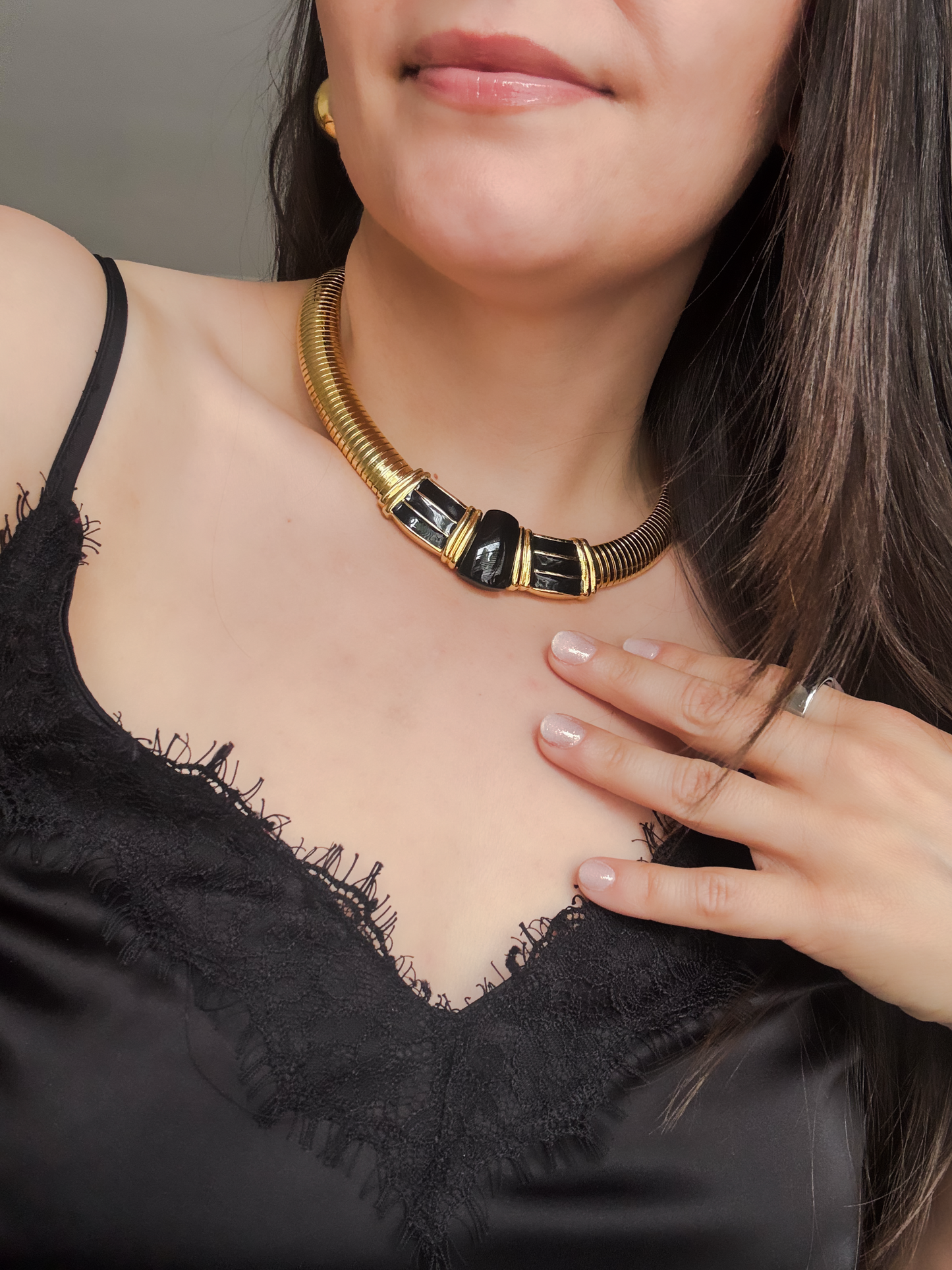 1980s NAPIER Runway Gold Omega Choker Necklace