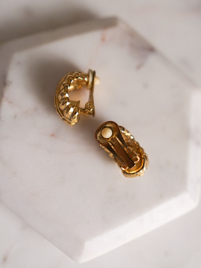 1980s Gold Croissant Half Hoop Clip-On Earrings