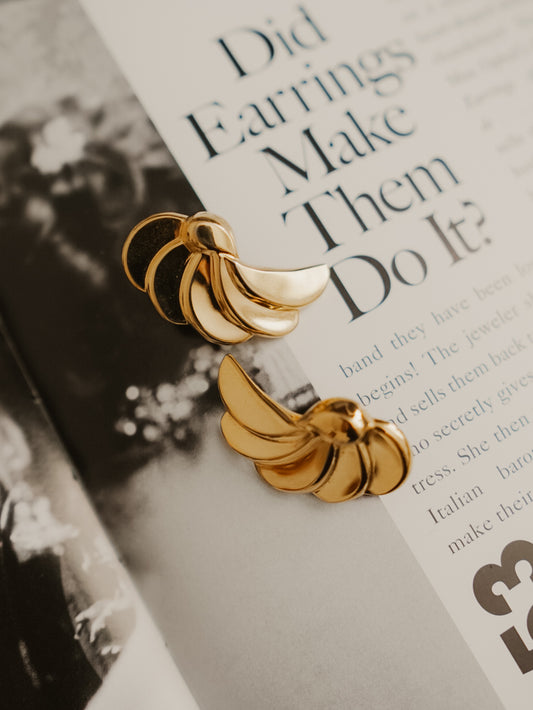 70s MONET Gold Fan Swirl Clip-On Earrings