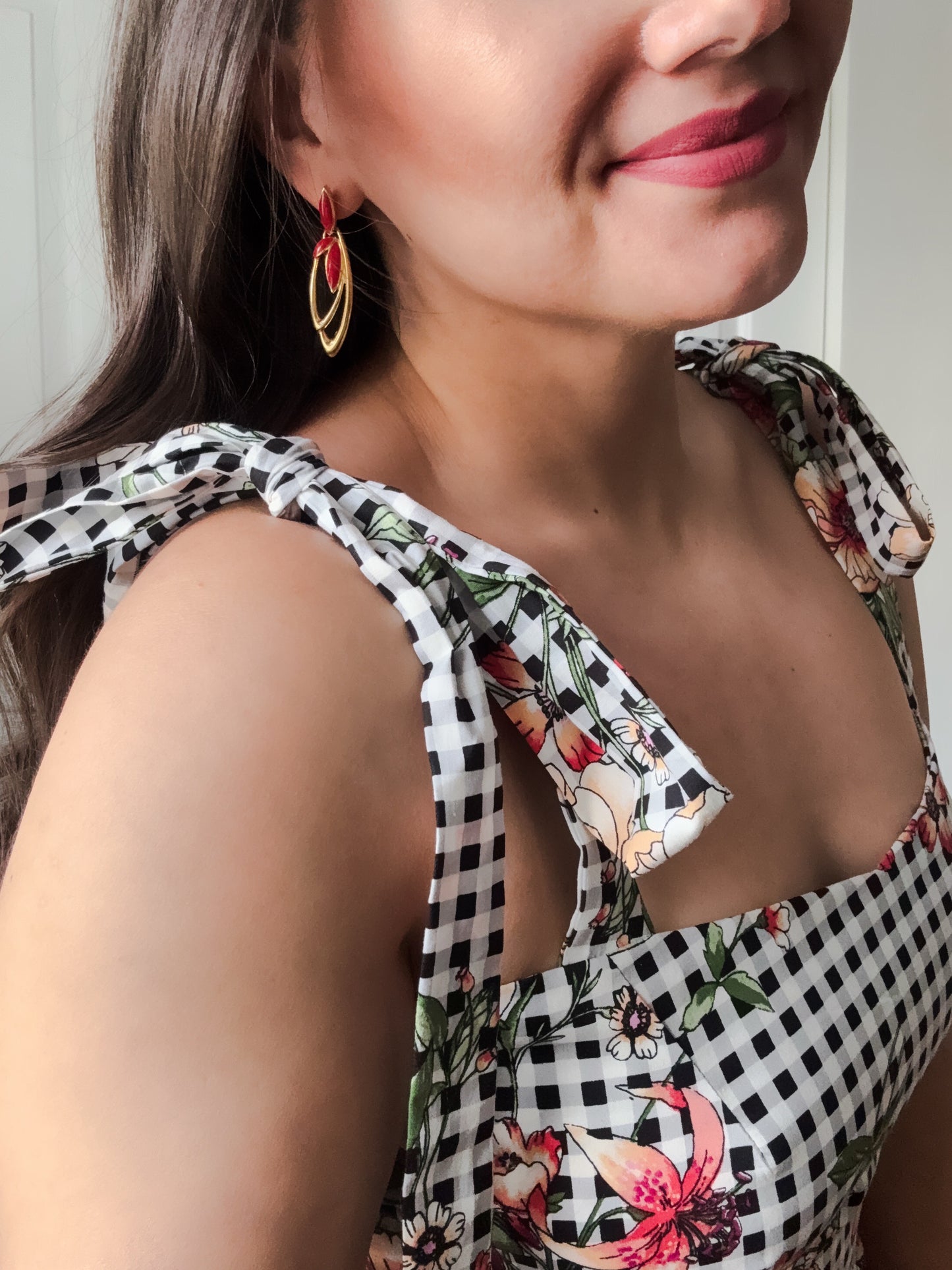 1990s TRIFARI Red Enamel Dangle Earrings