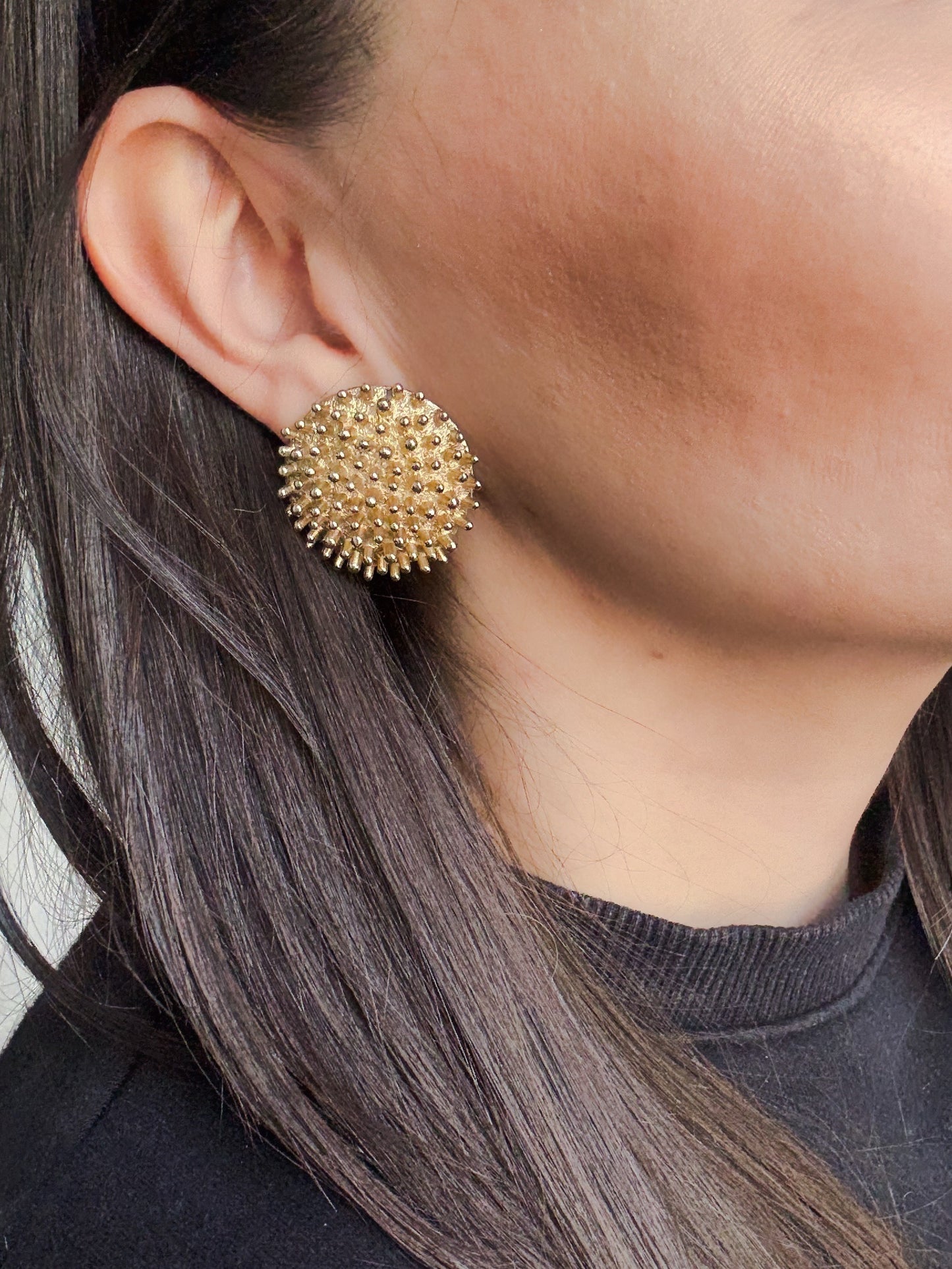 CASTLECLIFF Gold Spike Dome Clip-On Earrings