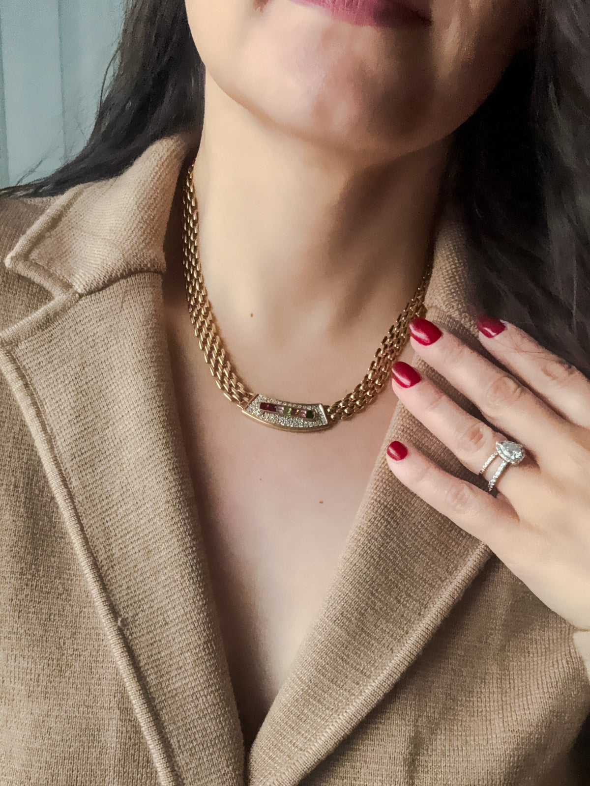 1970s LOUIS STERN Gold Rainbow Rhinestone Necklace