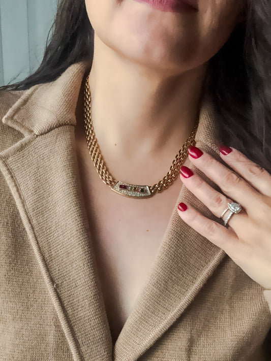 1970s LOUIS STERN Gold Rainbow Rhinestone Necklace