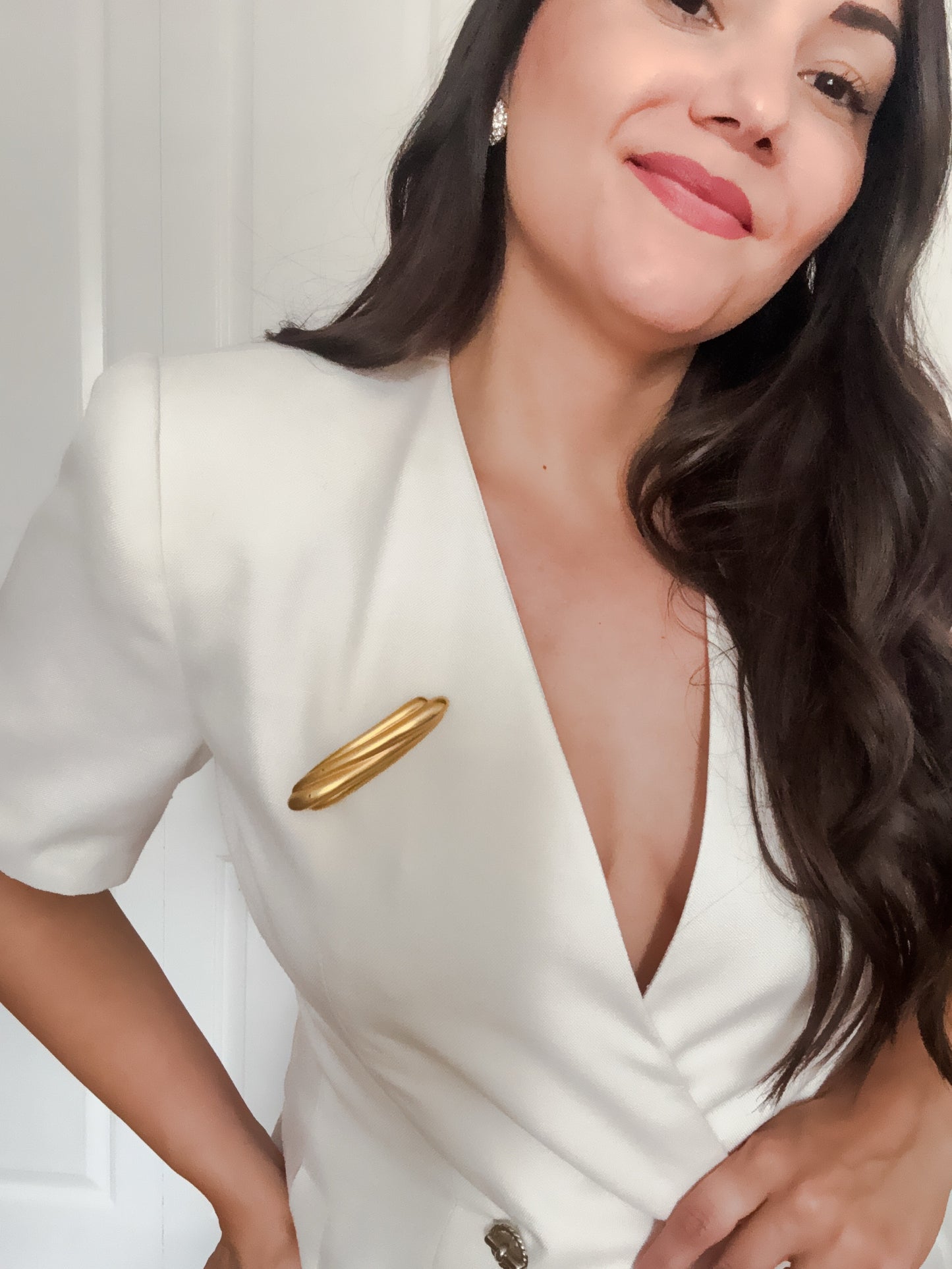 Vintage 1980s Matte Gold Baguette Brooch