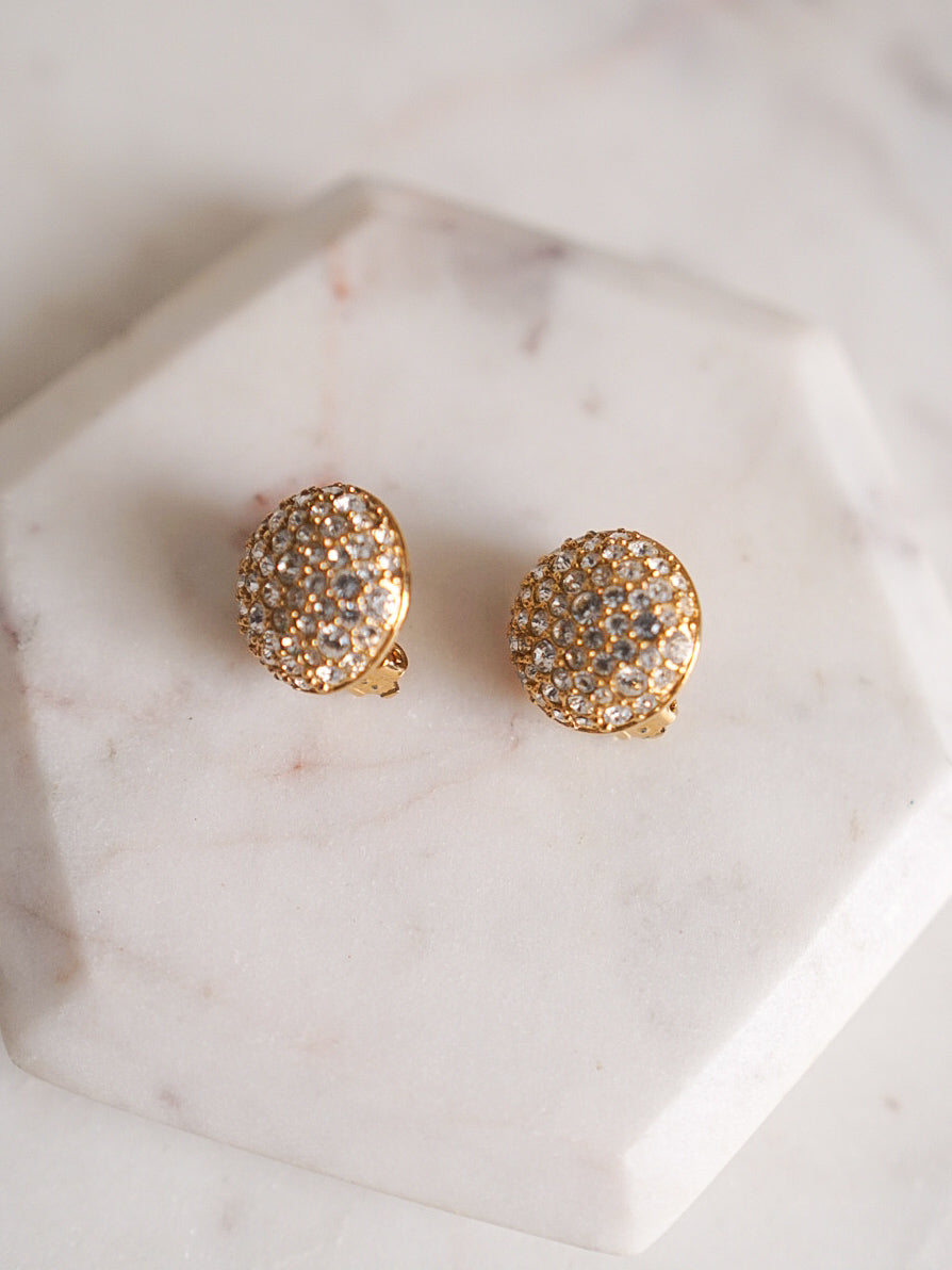 Vintage 1970s SARAH COVENTRY Pavé Rhinestone Dome Clip-On Earrings