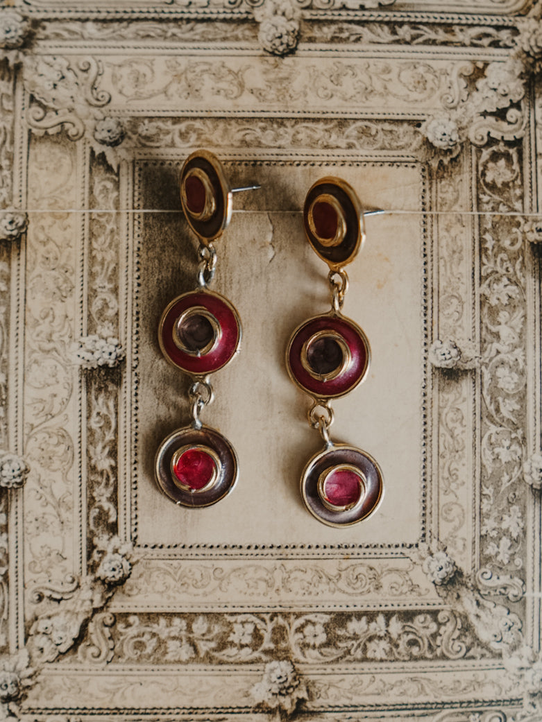1980s Enamel Dangle Disc Earrings