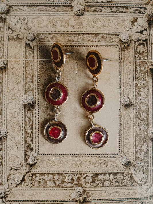 1980s Enamel Dangle Disc Earrings