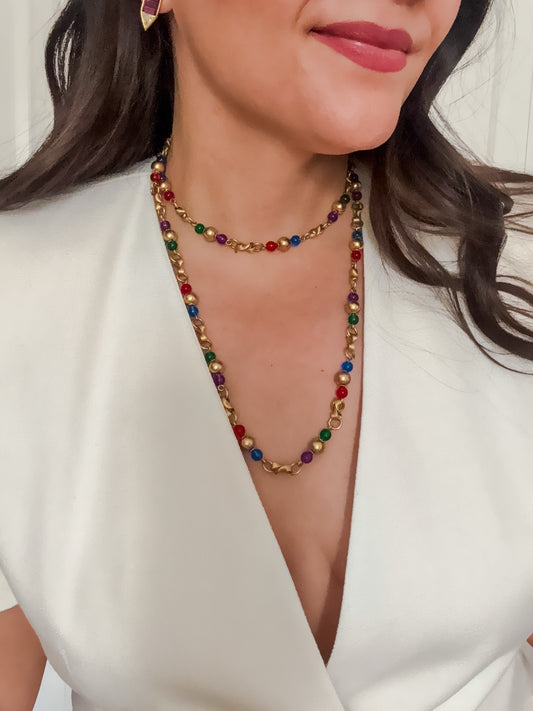 Vintage Anne Klein Colorful Beaded Station Necklace