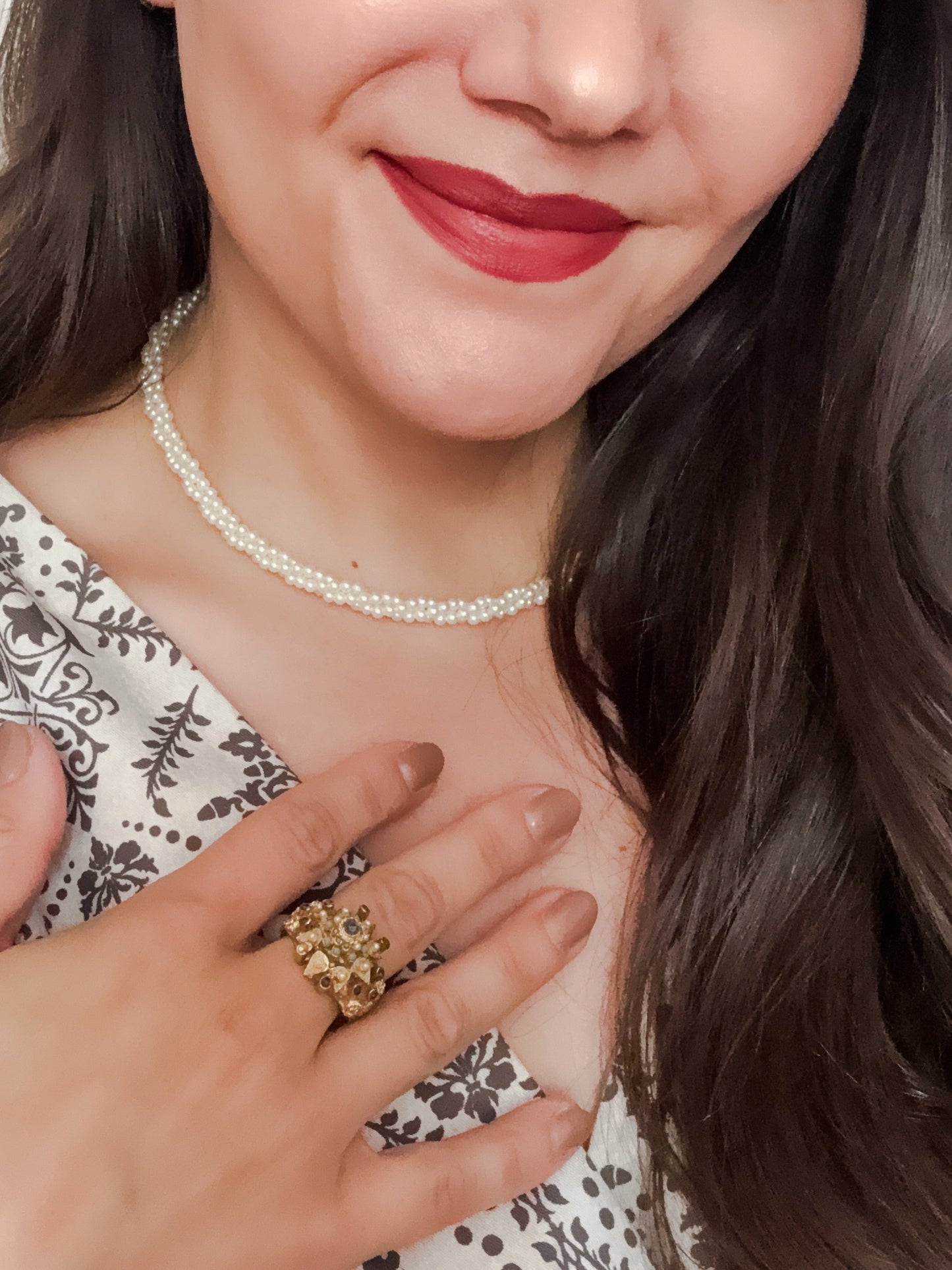 Vintage 1950s Jeweled Floral Cluster Cocktail Ring