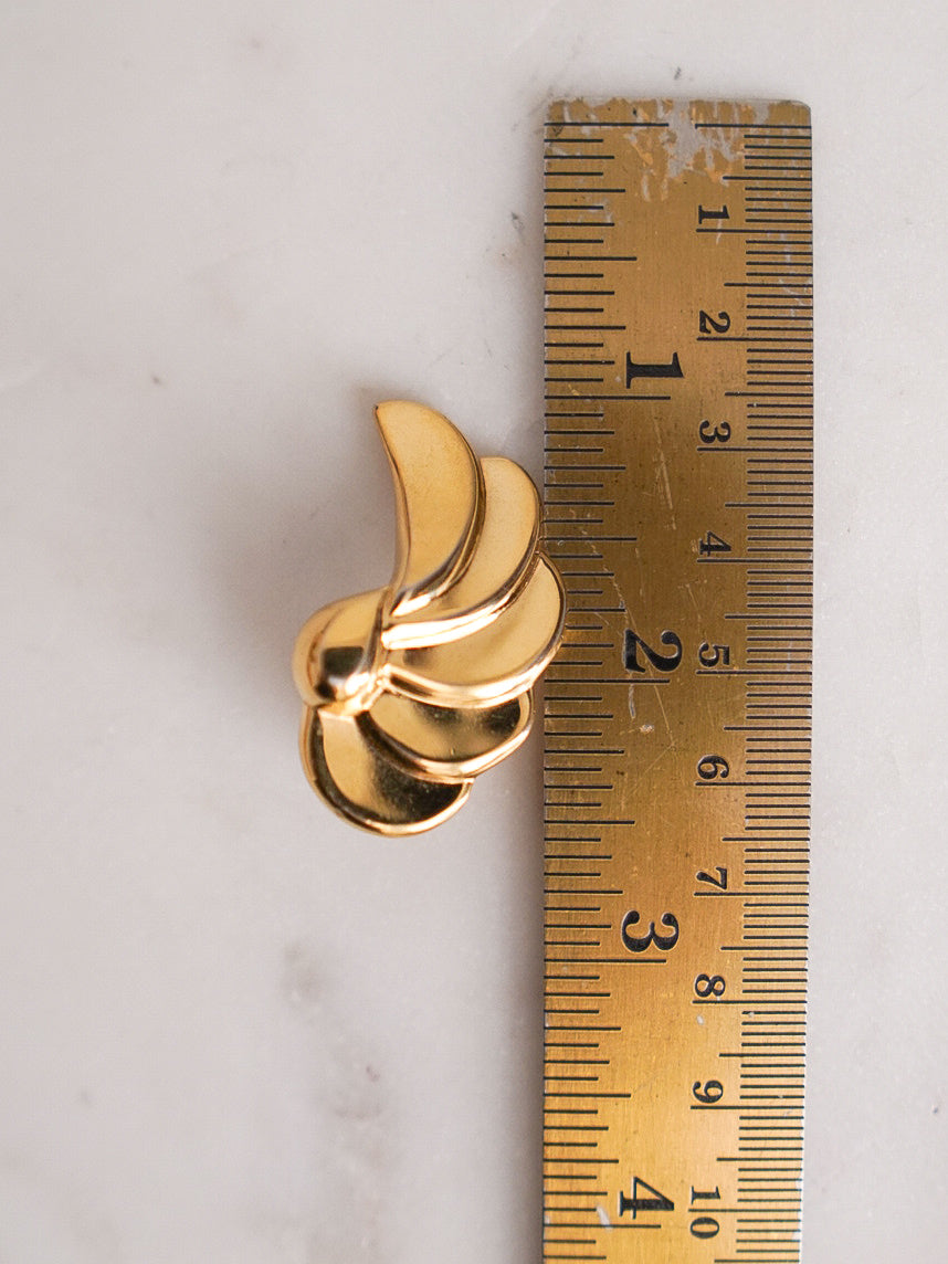 70s MONET Gold Fan Swirl Clip-On Earrings