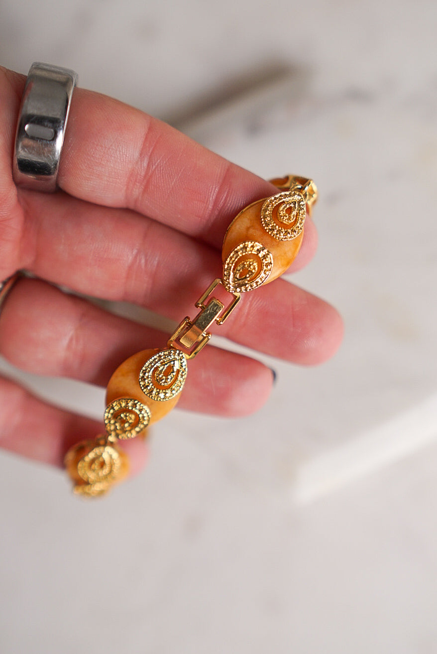 amber and gold filigree link bracelet