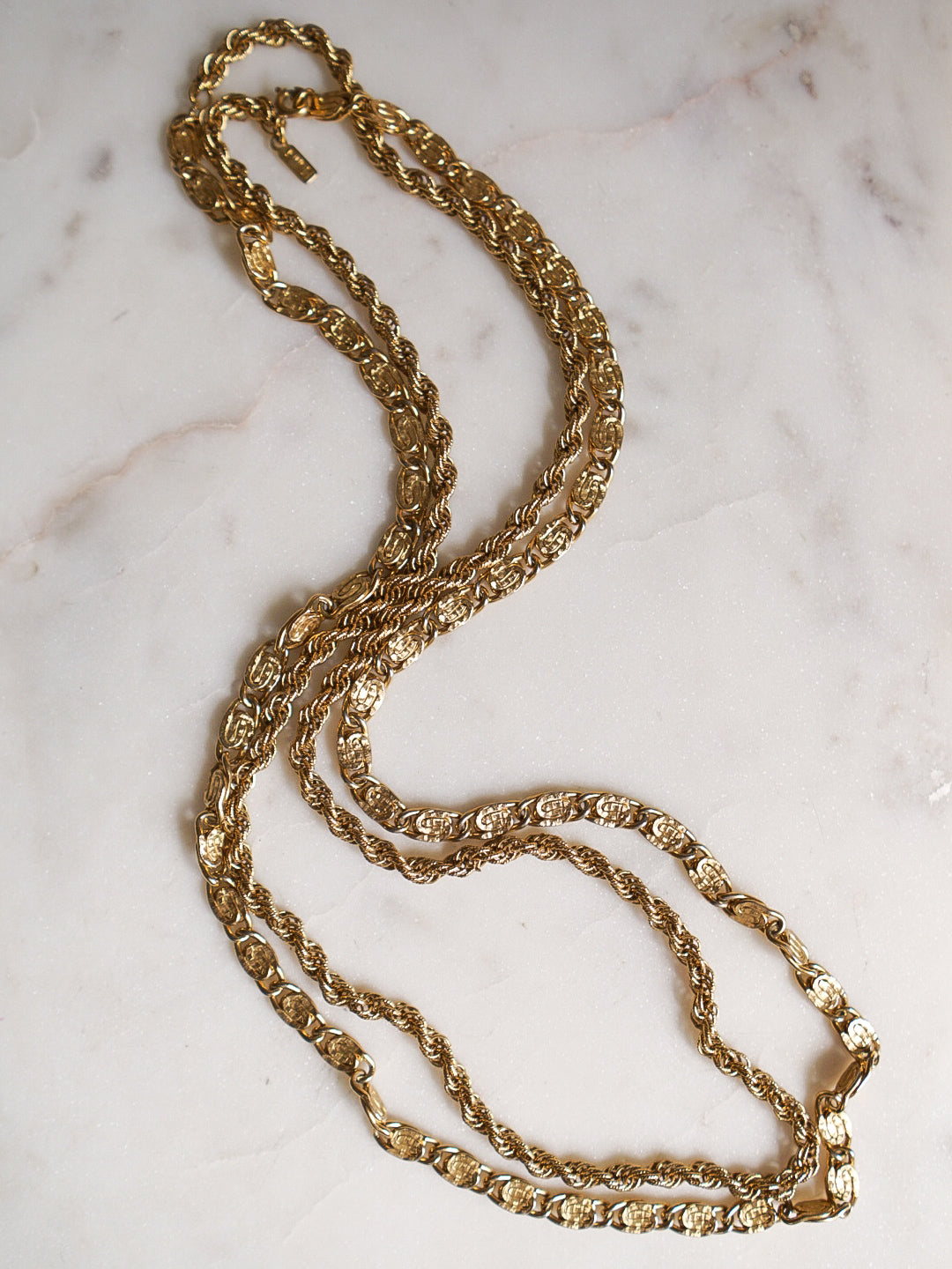 vintage long gold double chain necklace
