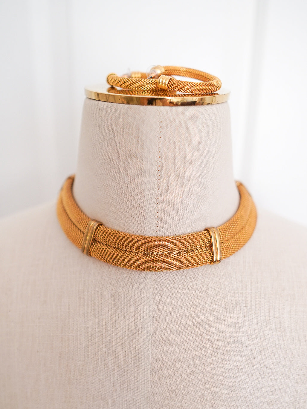 Gold Mesh Collar Necklace and Earring Set