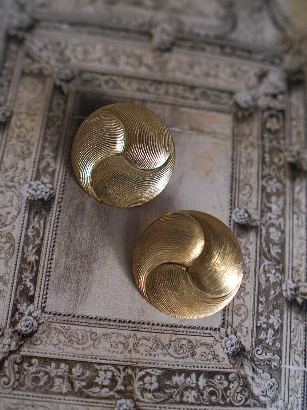 Gold Textured Swirl Disc Earrings