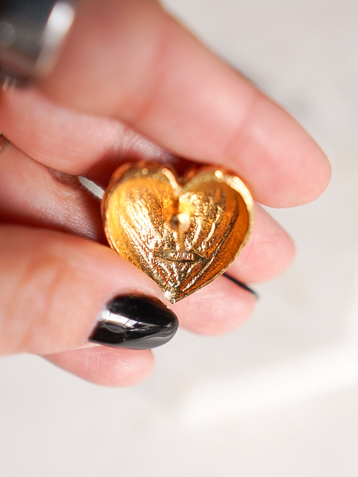 AVON Gold Ribbed Heart Earrings
