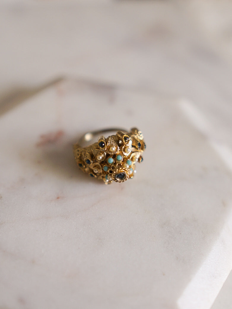 Vintage 1950s Jeweled Floral Cluster Cocktail Ring
