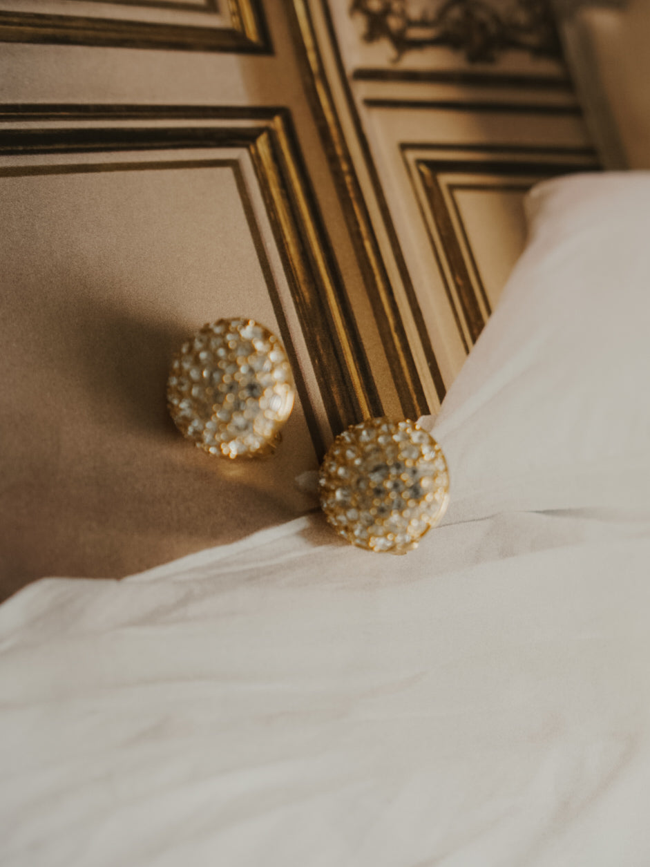 Vintage 1970s SARAH COVENTRY Pavé Rhinestone Dome Clip-On Earrings