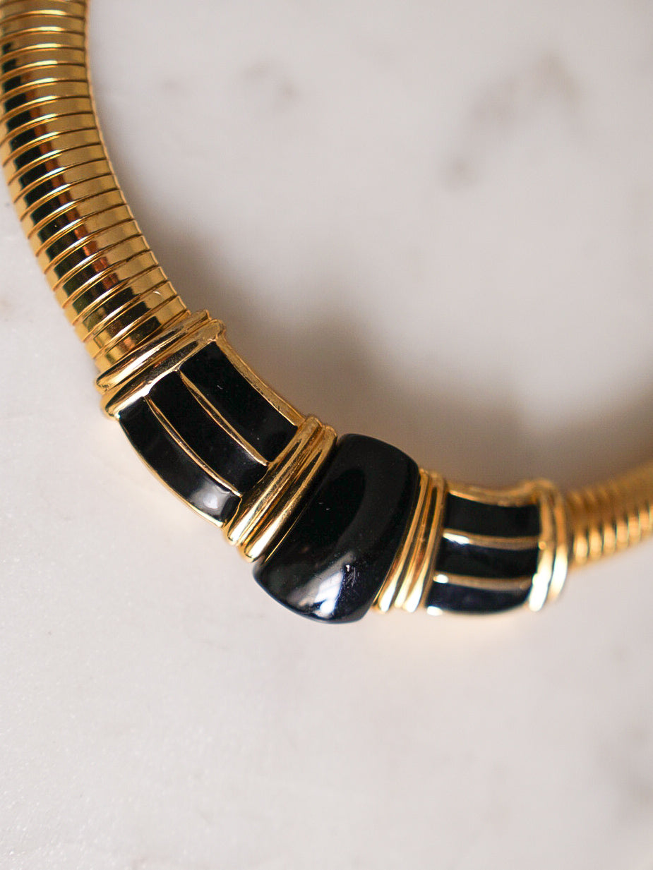 1980s NAPIER Runway Gold Omega Choker Necklace