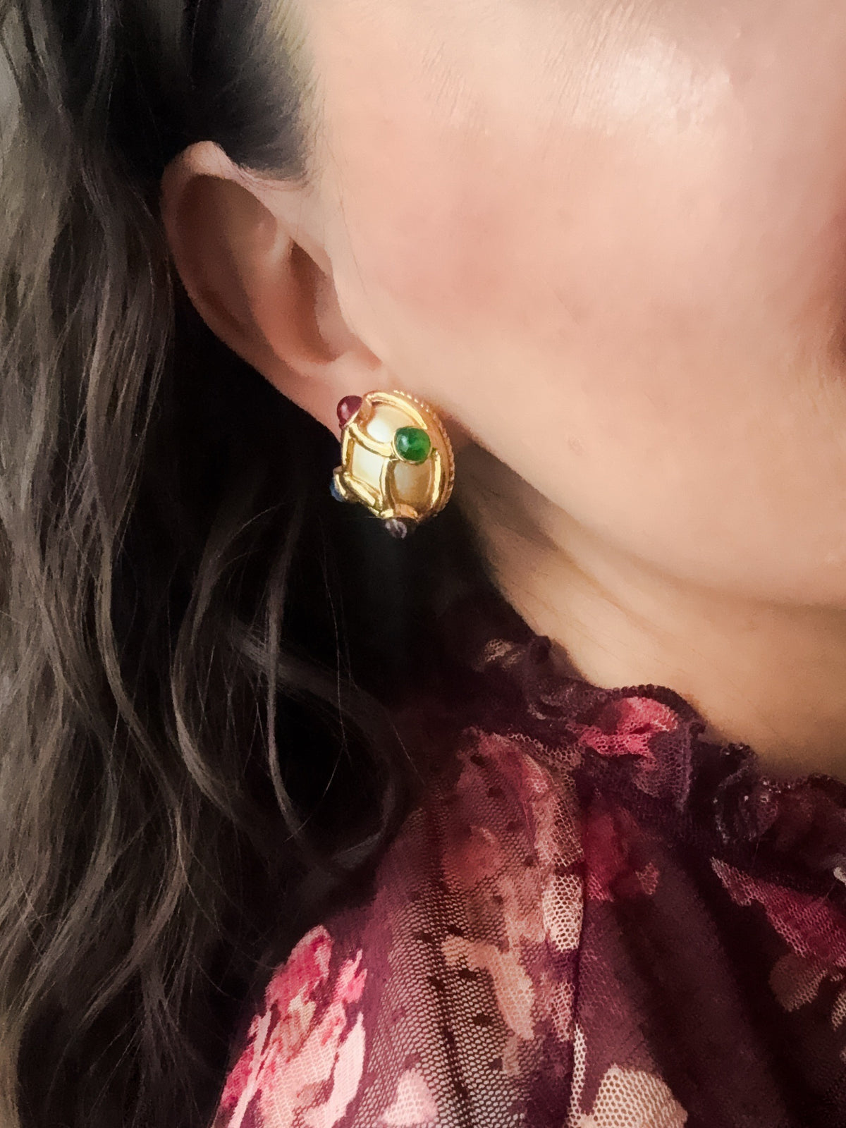 1980s CAROLEE Pearl & Jewel Clip-On Earrings