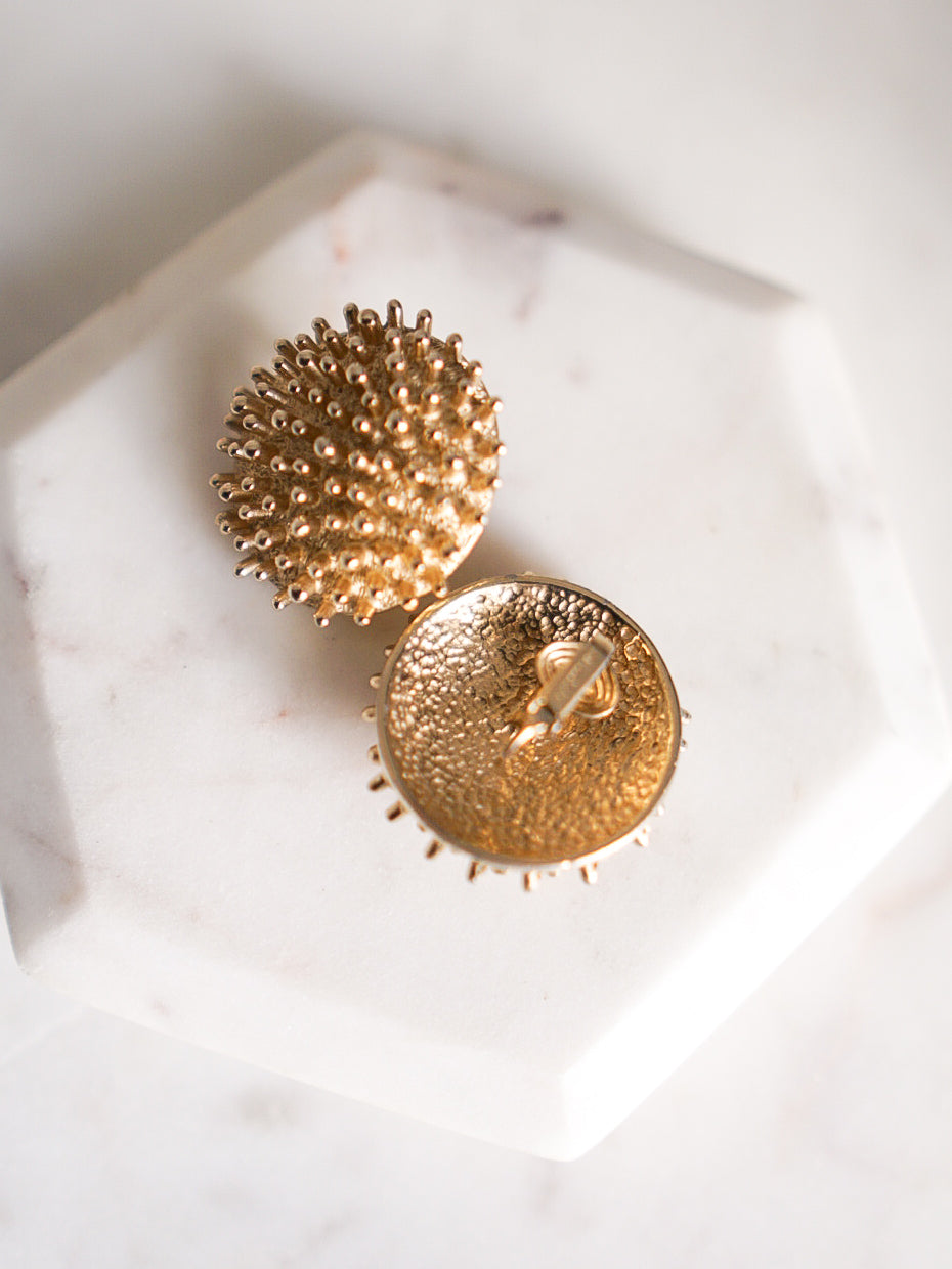 CASTLECLIFF Gold Spike Dome Clip-On Earrings