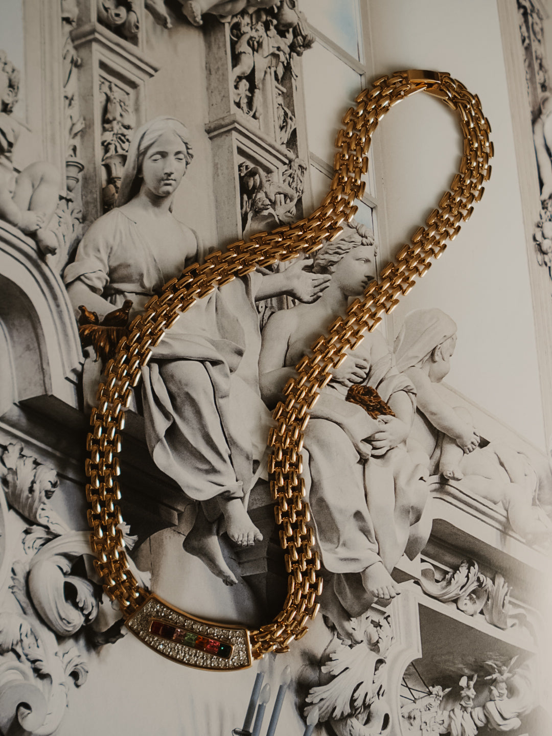 1970s LOUIS STERN Gold Rainbow Rhinestone Necklace