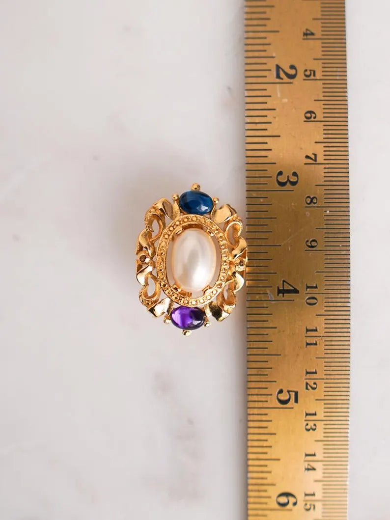 1980s TRIFARI Pearl Gripoix Clip-On Earrings