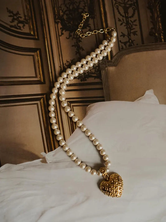 1990s MONET Pearl Heart Pendant Necklace
