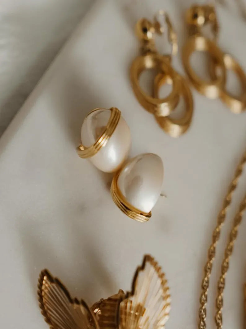1980s MARVELLA Pearl Oval Studs