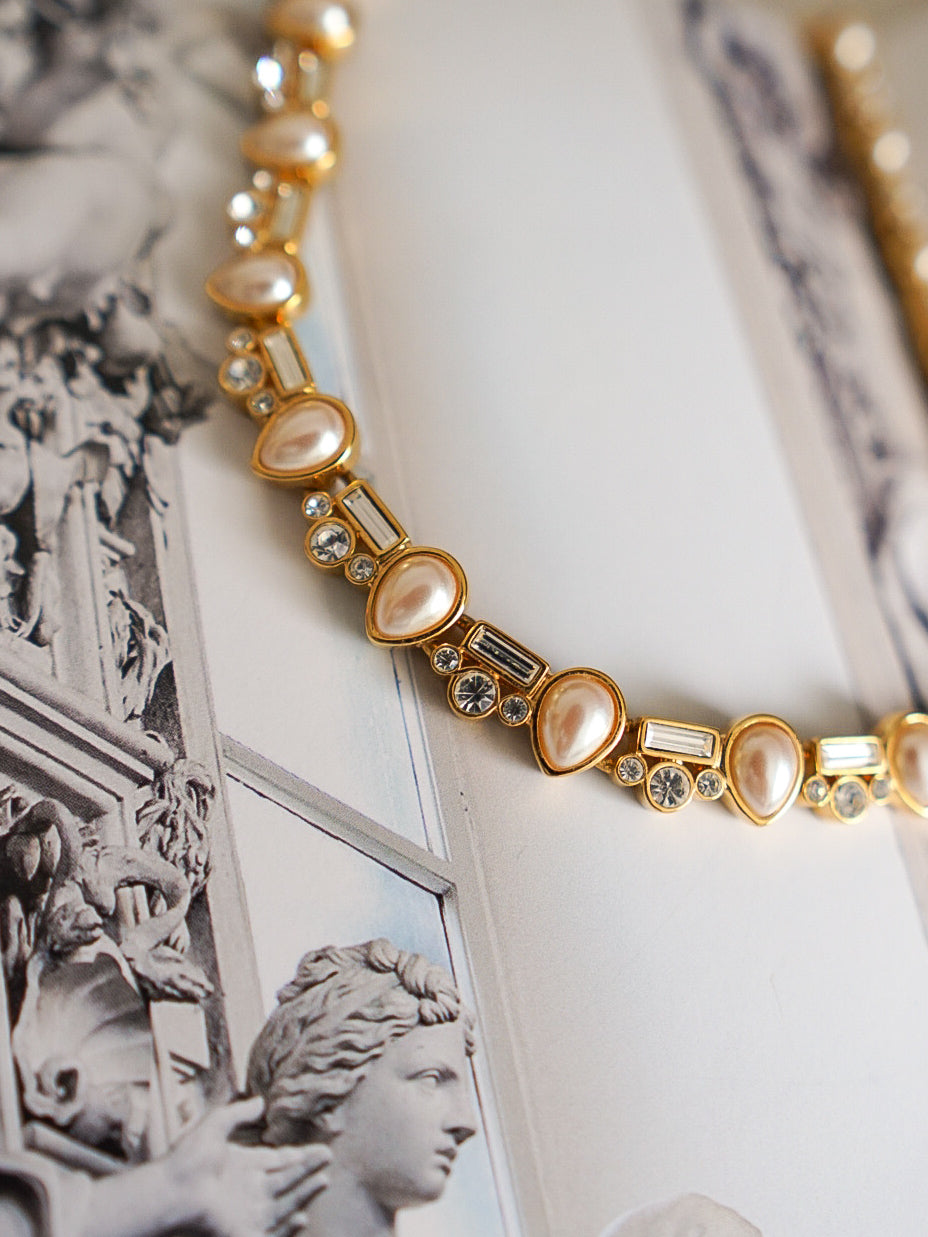 1980s MONET Pearl & Crystal Collar Necklace