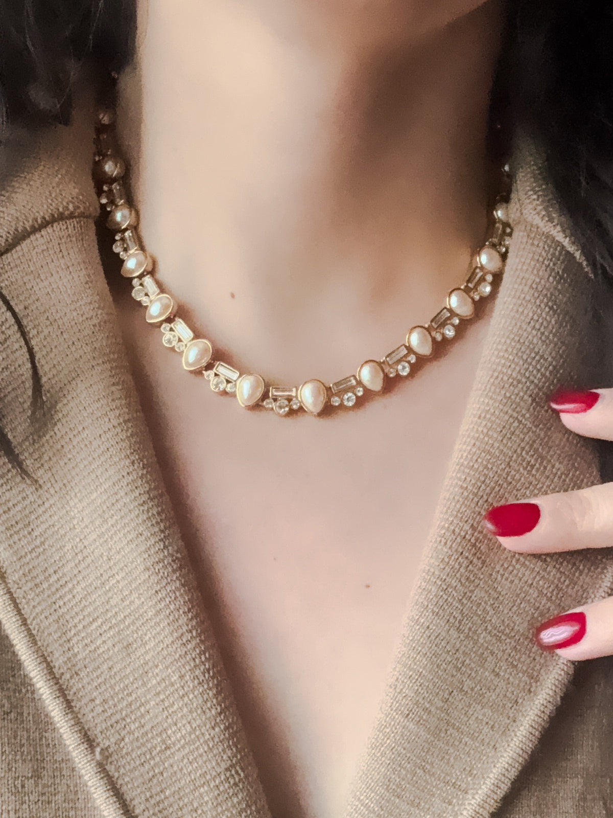 1980s MONET Pearl & Crystal Collar Necklace