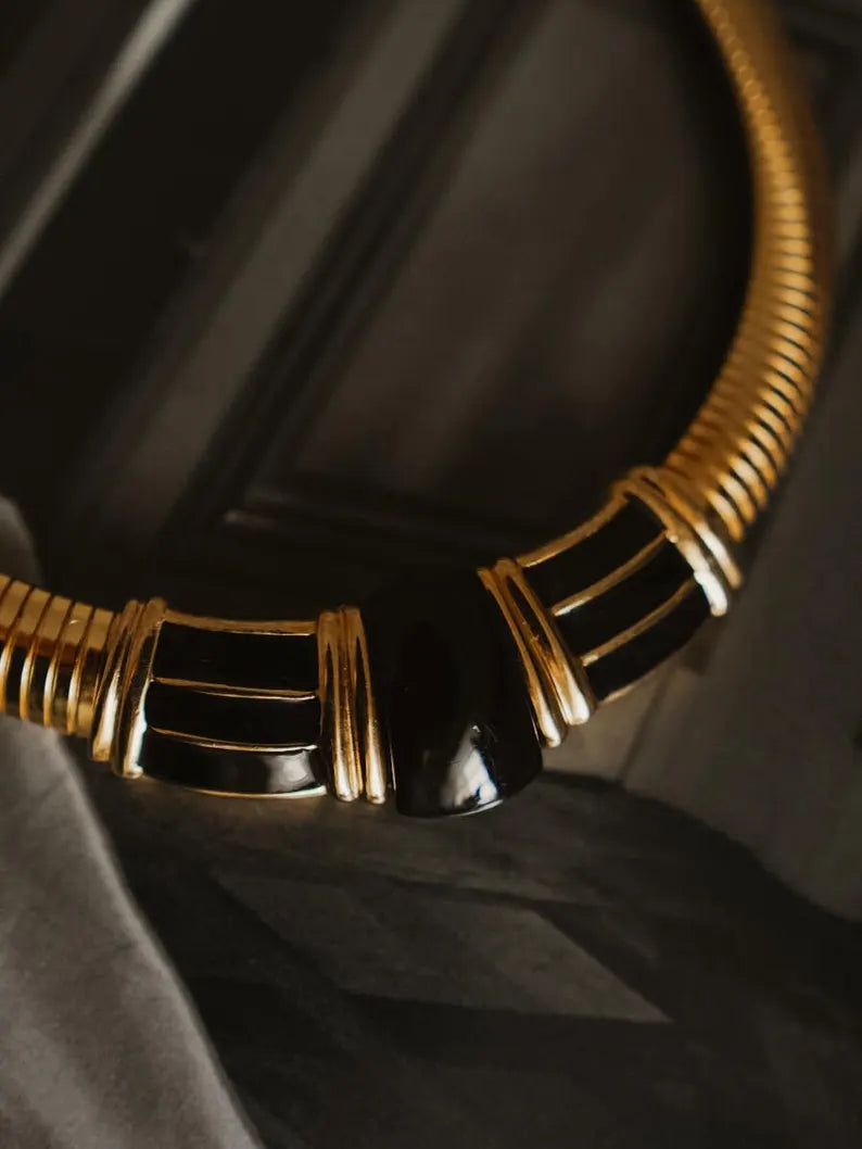 Vintage 80s NAPIER Runway Gold Omega Choker Necklace